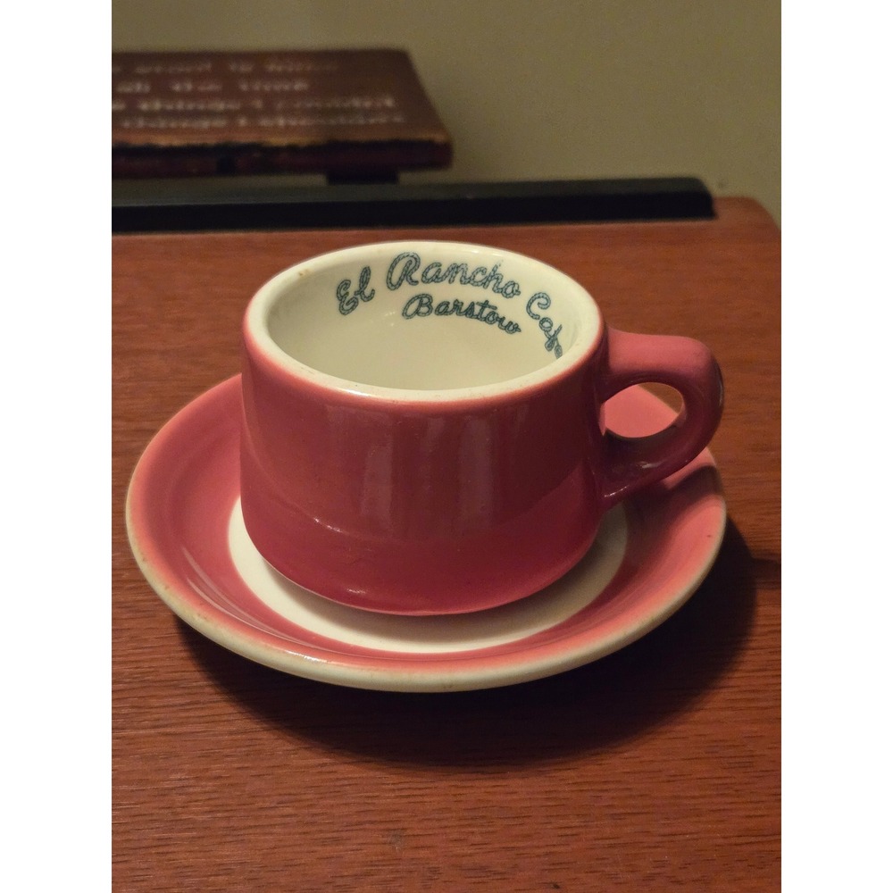 Wallace China El Rancho Cafe Barstow Pink Espresso Cup and Saucer Set Vintage